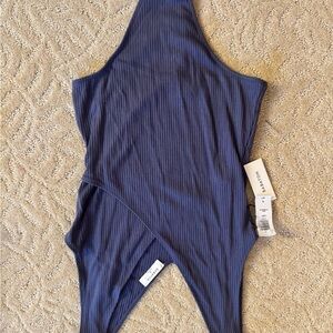 💙 Babaton Ribbed One-Shoulder Bodysuit – Blue – NWT